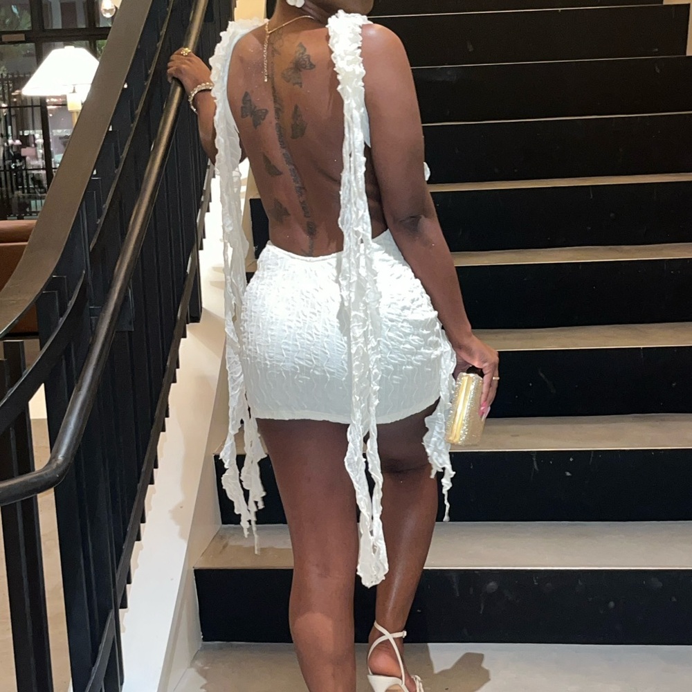 Cream Backless Mini Dress
